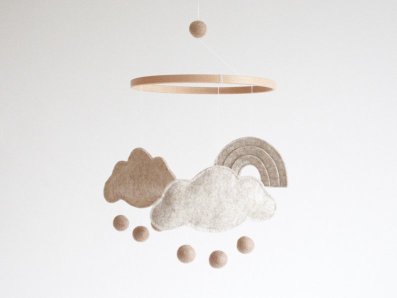 Rainbow and Cloud Natural Baby Mobile Neutral Nursery Decor Crib Mobile New Baby Gift for Boy or Girl image 3