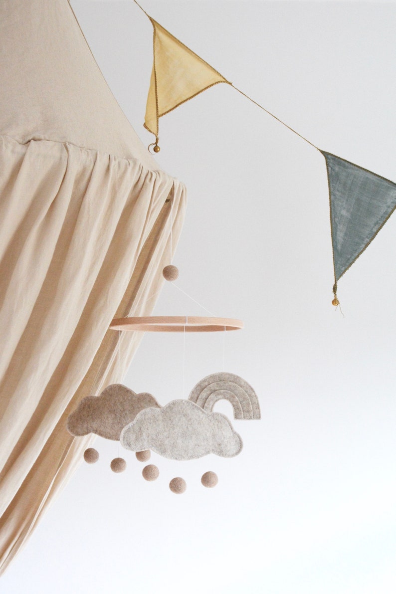 Rainbow and Cloud Natural Baby Mobile Neutral Nursery Decor Crib Mobile New Baby Gift for Boy or Girl image 2