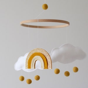 Baby Mobile Cloud and Rainbow Ochre Gold Ivory and White New Baby Gift for Girl or Boy Colorful Rainbow Crib Mobile image 2