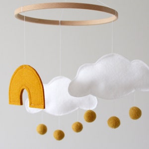 Baby Mobile Cloud and Rainbow Ochre Gold Ivory and White New Baby Gift for Girl or Boy Colorful Rainbow Crib Mobile image 4