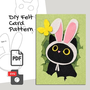 Felt Craft PDF Pattern | DIY Easter Cat Card | Tutorial + Patterns + SVG