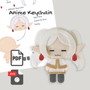 Frieren Inspired Anime Elf Felt SVG, Anime Keychain Sewing Pattern PDF, DIY Charm