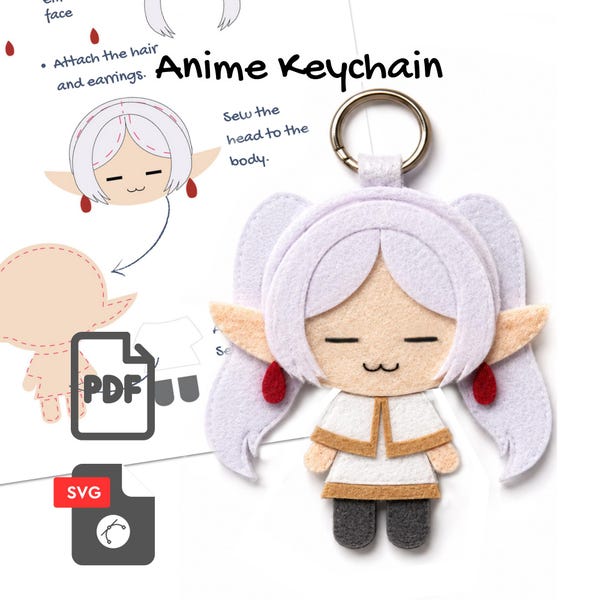 Frieren Inspired Anime Elf Felt SVG, Anime Keychain Sewing Pattern PDF, DIY Charm