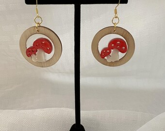 Handmade Resin Mushroom Earrings – Dangle Nature-Inspired Jewelry