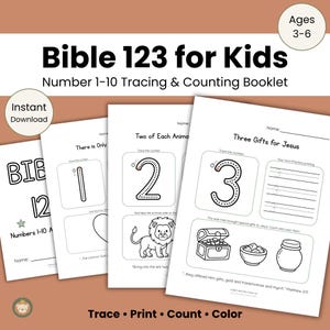 Bible 123 for Kids | Number Tracing 1-10 | Montessori-Inspired Christian Preschool Math | Scripture Counting & Coloring | Kindergarten PDF