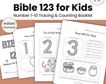 Bible 123 for Kids | Number Tracing 1-10 | Montessori-Inspired Christian Preschool Math | Scripture Counting & Coloring | Kindergarten PDF