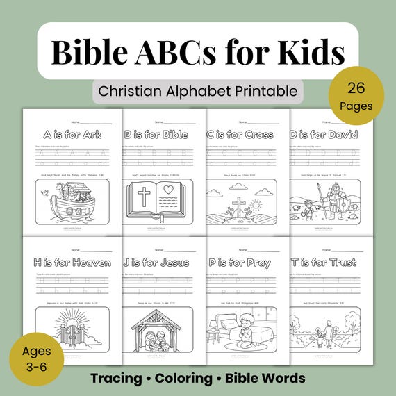 Bible ABCs for Kids | Christian Alphabet Printable | Trace Letters & Color | Scripture Based Learning | Preschool Kindergarten
