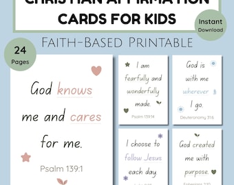 Biglietti di affermazioni cristiane per bambini / Versetti biblici stampabili / Biglietti con versetti biblici / Istruzione a casa e classi cristiane / Download immediato