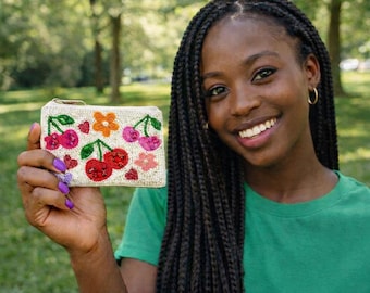 Fruity Flowers Hand Beaded Coin Purse | Fruit Coin Pouch
