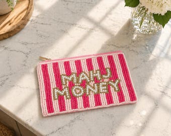Mahj Money Pearl and Hand Beaded Coin Purse | Mahjong Lover Gift Pouch