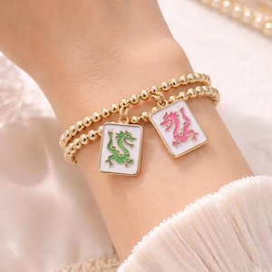 Mahjong Dragon Tile Ball Bead Stretch Bracelet Set