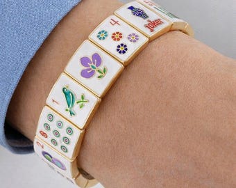 Mahjong Tile Hinged Bangle Bracelet