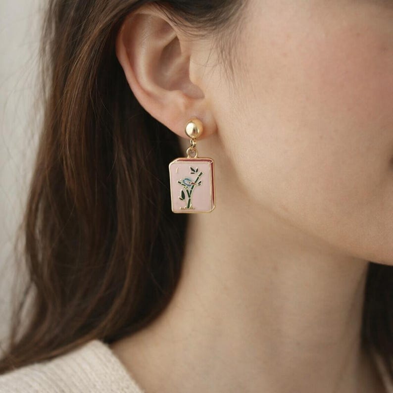 Mahjong Tile Earrings | Mahjong Game Jewelry 画像 1
