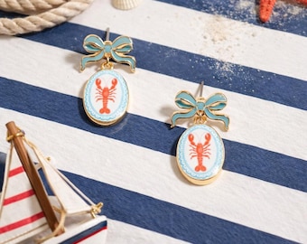 Mediterranean Coastal Beach Themed Lobster Earrings