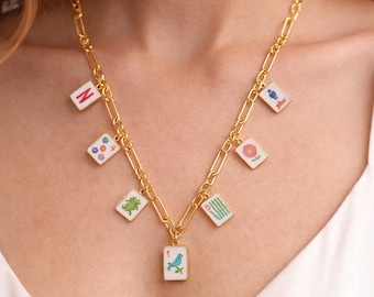 Mahjong Tile Enamel Charm Necklace