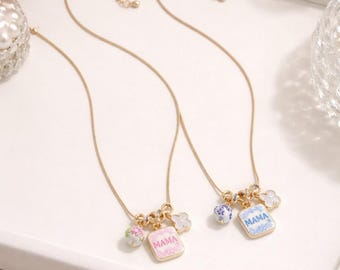 Mama Floral Porcelain Ceramic Charm Necklace