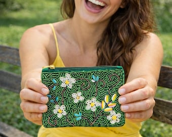 Green Garden Beaded Coin Purse | Mother's Day Gift Pouch