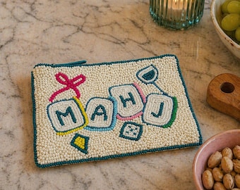 Mahj Tiles Hand Beaded Coin Purse | Mahjong Lover Gift Pouch