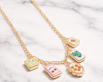 Vintage Fruit Plant Print Enamel Charm Necklace