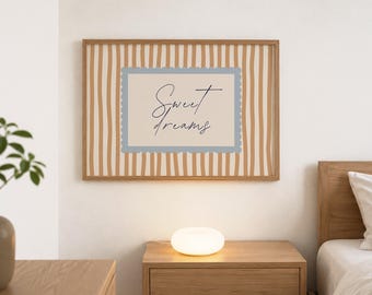 Sweet Dreams Nursery Wall Art Printable, Neutral Baby Room Decor, Vintage Striped yellow Background, Minimalist Bedtime Bedroom Sign