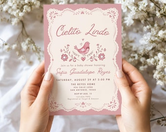 Cielito Lindo Baby Shower Girl Invitation, Pink Mexican Fiesta Invite, Printable Canva Template, Editable Digital Download