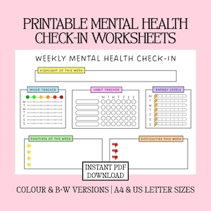 Weekly Mental Health Check-In | Well-being Planner Printable | Mood & Habit Tracker PDF | Self Reflection Worksheet