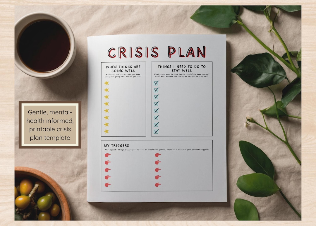 Crisis Plan Template | Mental Health Action Plan | Crisis Worksheet ...