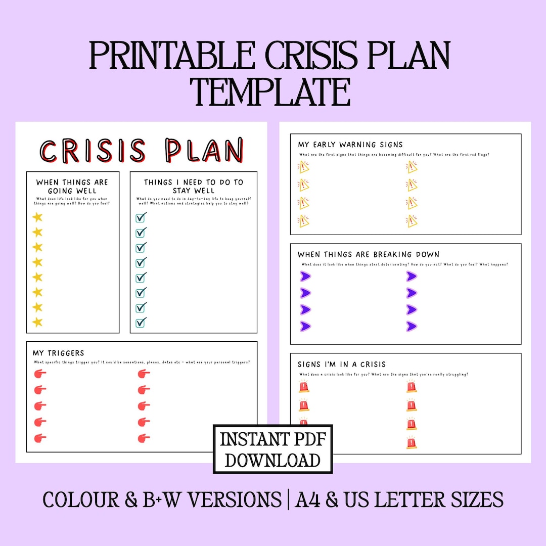 Mental Health Crisis Plan Template | Wellness Recovery Planner (PDF ...