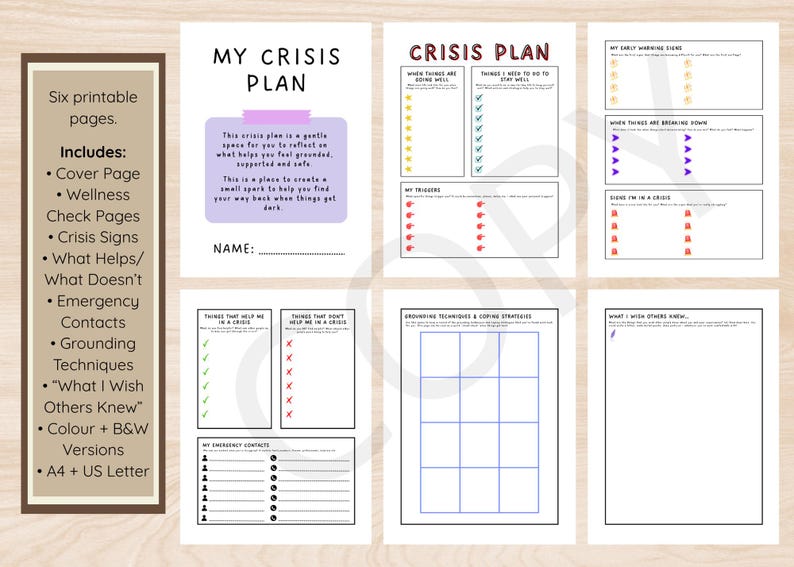 Crisis Plan Template | Mental Health Action Plan | Crisis Worksheet ...