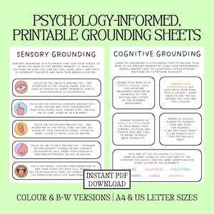 Grounding Techniques Printable | Anxiety Grounding Cheat Sheet | Coping Skills | Self Soothe Tools PDF