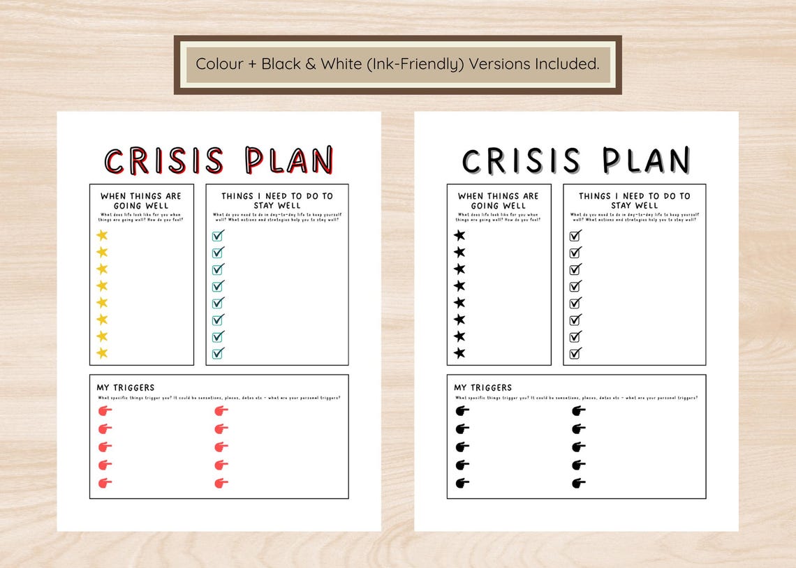 Crisis Plan Template | Mental Health Action Plan | Crisis Worksheet ...