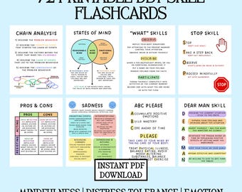 72 DBT Skill Flashcards Printable | Distress Tolerance, Emotion Regulation, Mindfulness, Interpersonal Effectiveness | Therapy  PDF