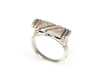 Old Tuareg Berber African Silver Ring with Inlay Sahara Mauritanian-Ring Size 9 3/4, Morocco