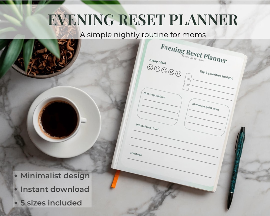 Evening Routine Fillable Evening Routine Planner | Minimalist Night Reset Template | Printable ...