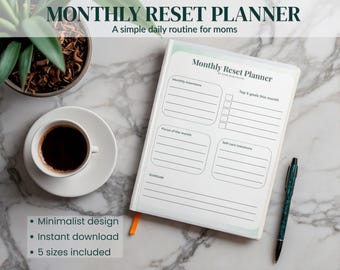 Monthly Reset Planner – Minimalist Monthly Planner Template for Busy Moms | Printable PDF & iPad Planner | Instant Download