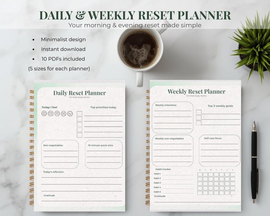 Daily & Weekly Reset Planner | Minimalist Printable Planner | 5 Sizes ...