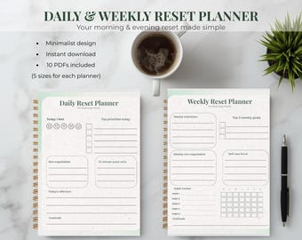 Daily & Weekly Reset Planner | Minimalist Printable Planner | 5 Sizes Included | Instant Download