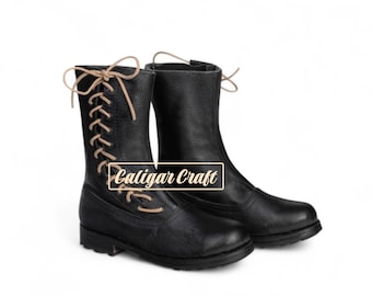 Black Leather Combat Boots | Military Style Lace-Up Boots | Rugged Vintage Army Footwear