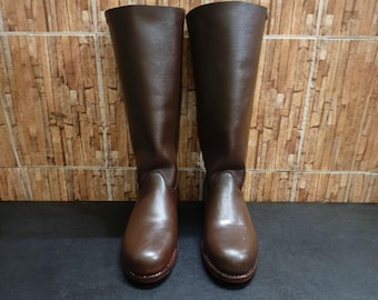 Braune Leder Kavallerie Reitstiefel | Vintage Militär Reenactment Stiefel | Handgefertigtes Historisches Schuhwerk