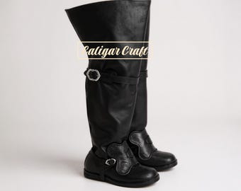 Men’s Cavalier Musketeer Leather Boots | 17th Century Historical Tall Fashion Footwear