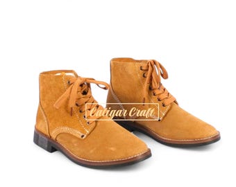 Roughout Leather Military Style Boots | WW2 Inspired Ankle Combat Boots | Vintage Army Footwear