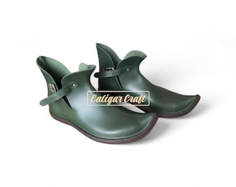 Handmade Gothic Leather Poulaines – Medieval Curled Toe Shoes | Renaissance Historical Footwear