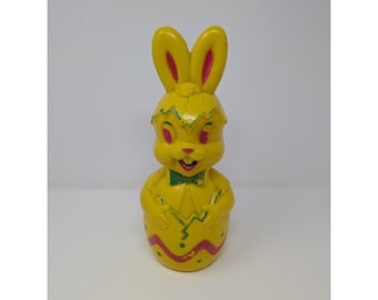 Vintage 11 Inch Rosbro Era Yellow Pink Green Easter Bunny Money Bank MCM Kitschy