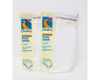 Vintage Carter's Boys' Briefs Size 6 White Cotton 2 Pack Underwear 80/90's Rare