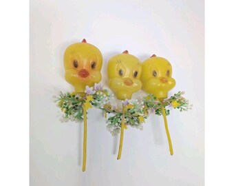 Vintage EASTER CHICK Chick Head flowers on stick mcm