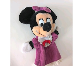 Vintage Minnie Mouse Hand Puppet Purple Dress Plush Disneyland kitsch