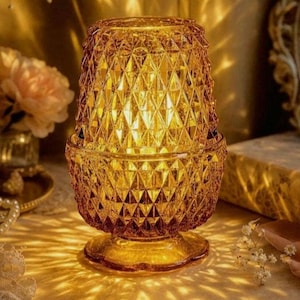 ライト・ランタン Amber Diamond pattern Lamp Shade Amber Glass Fairy Lamp Top - Etsy