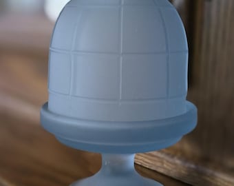 Vintage Baby Blue Fairy Lamp –  Satin Glass, Paneled Grid Dome – Cottagecore, Book Referenced
