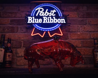 Vintage Red Glass Bull Decanter Bar Decor