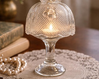 Vintage Parisian Floral Fairy Lamp – Clear Pressed Glass